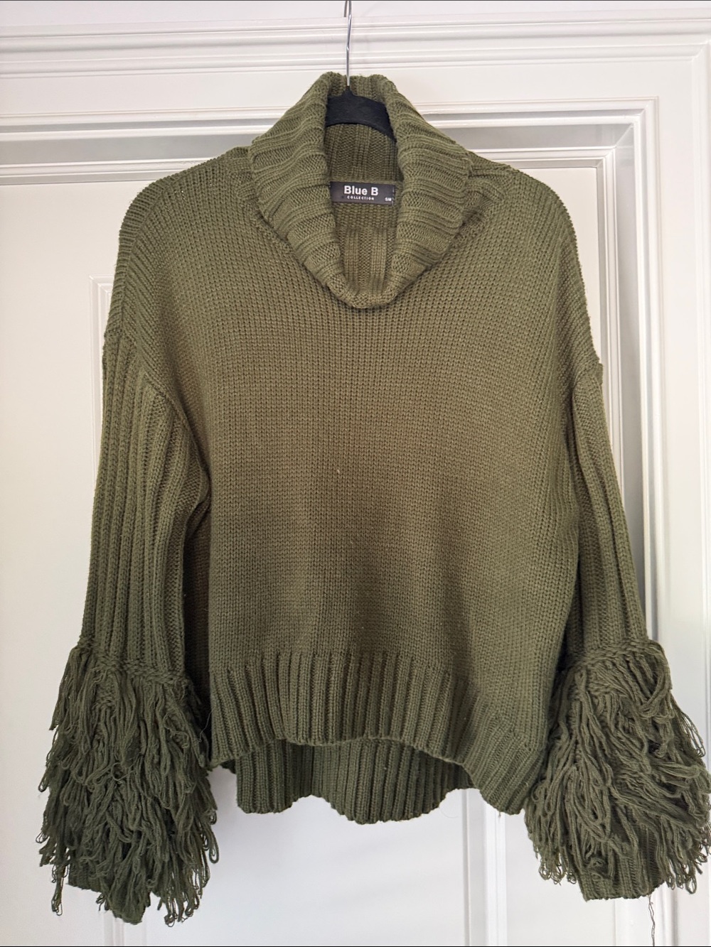 Olive Green Turtleneck Fringe Sleeve Sweater